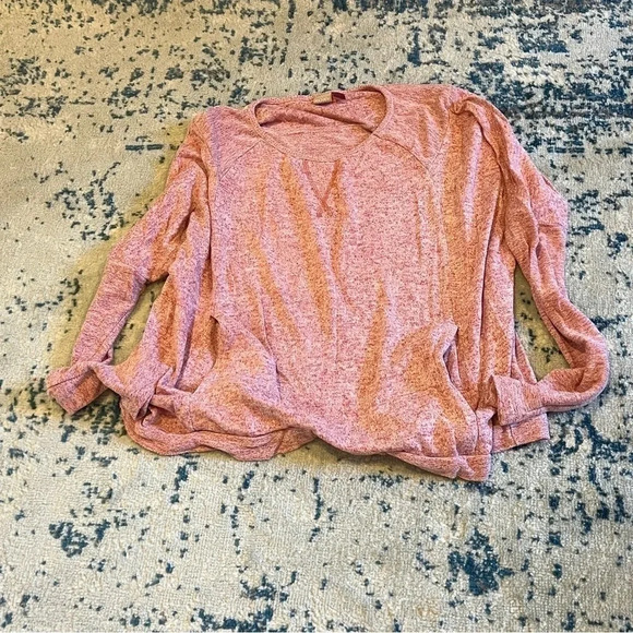 Roxy scoop neck slub knit long sleeve pull over with pockets medium pink / red - Picture 6 of 7